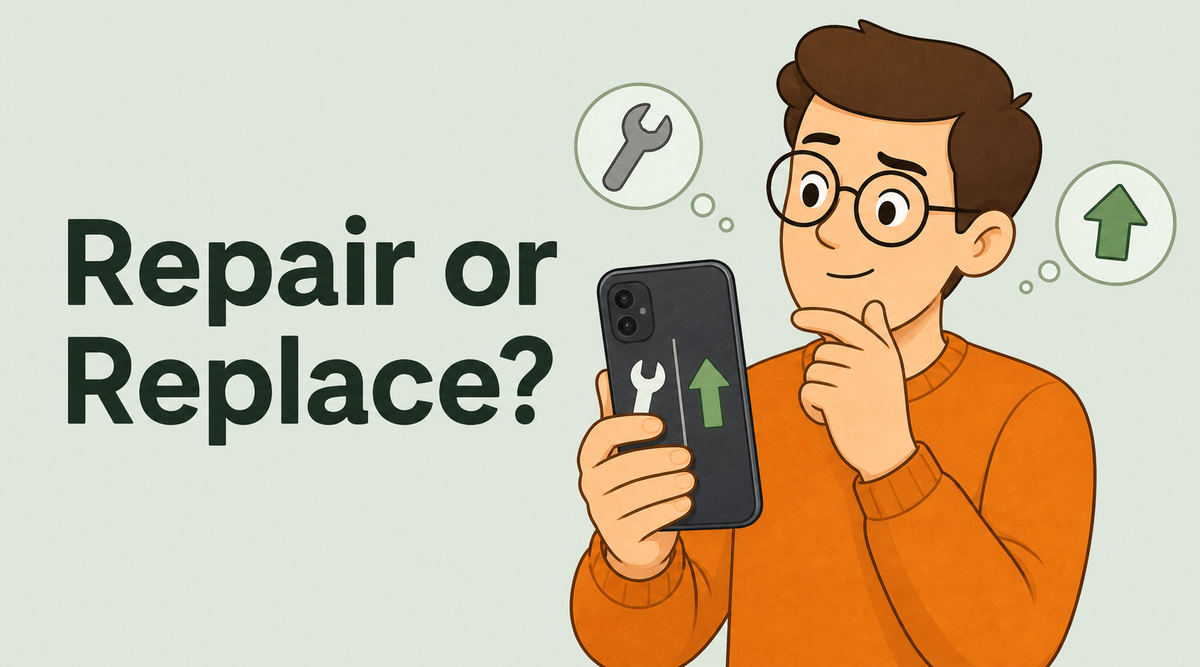 Tech Made Simple illustrated cover for deciding whether to repair or replace a phone