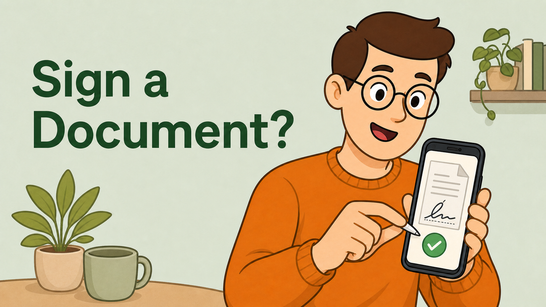 Tech Made Simple illustrated cover for signing a document on your phone
