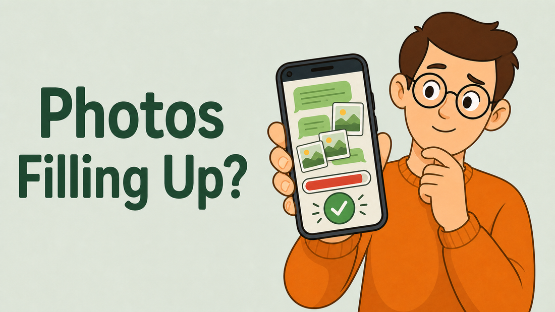 Tech Made Simple illustrated cover for stopping WhatsApp photos filling phone storage