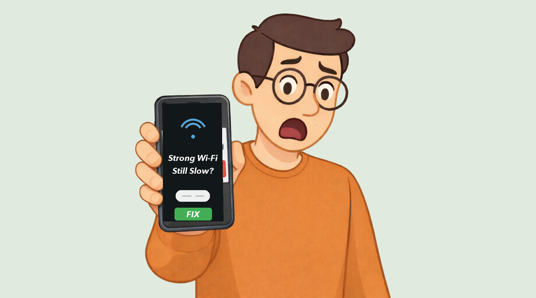 Illustration of strong Wi-Fi signal but slow internet