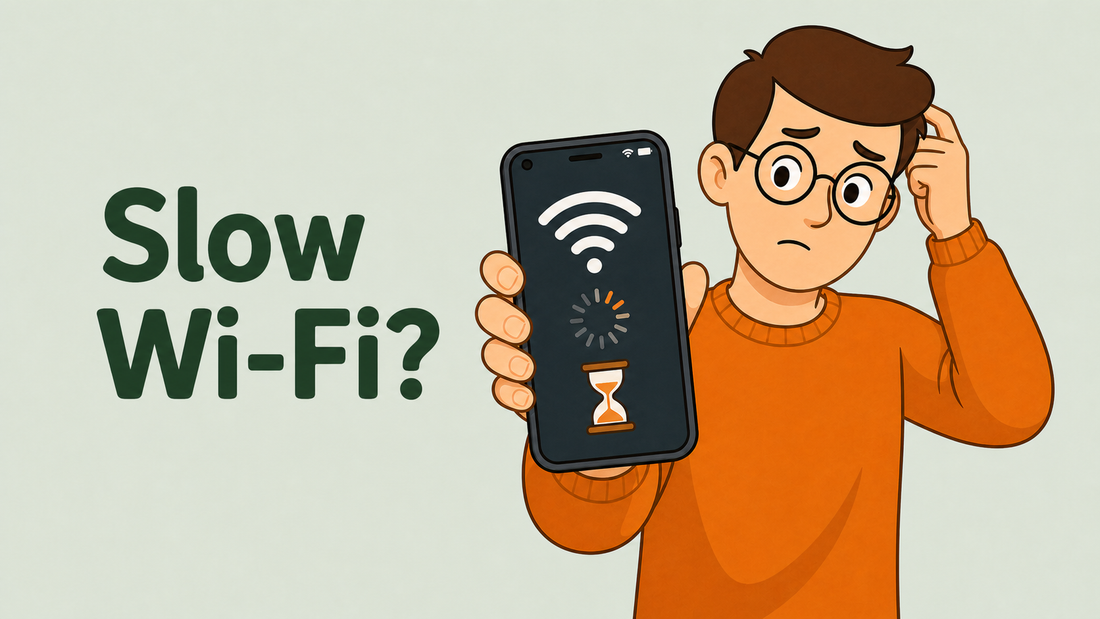 Tech Made Simple illustrated cover for slow Wi-Fi with a strong signal